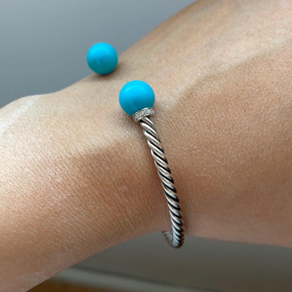 David Yurman turquoise/silver bracelet w diamonds